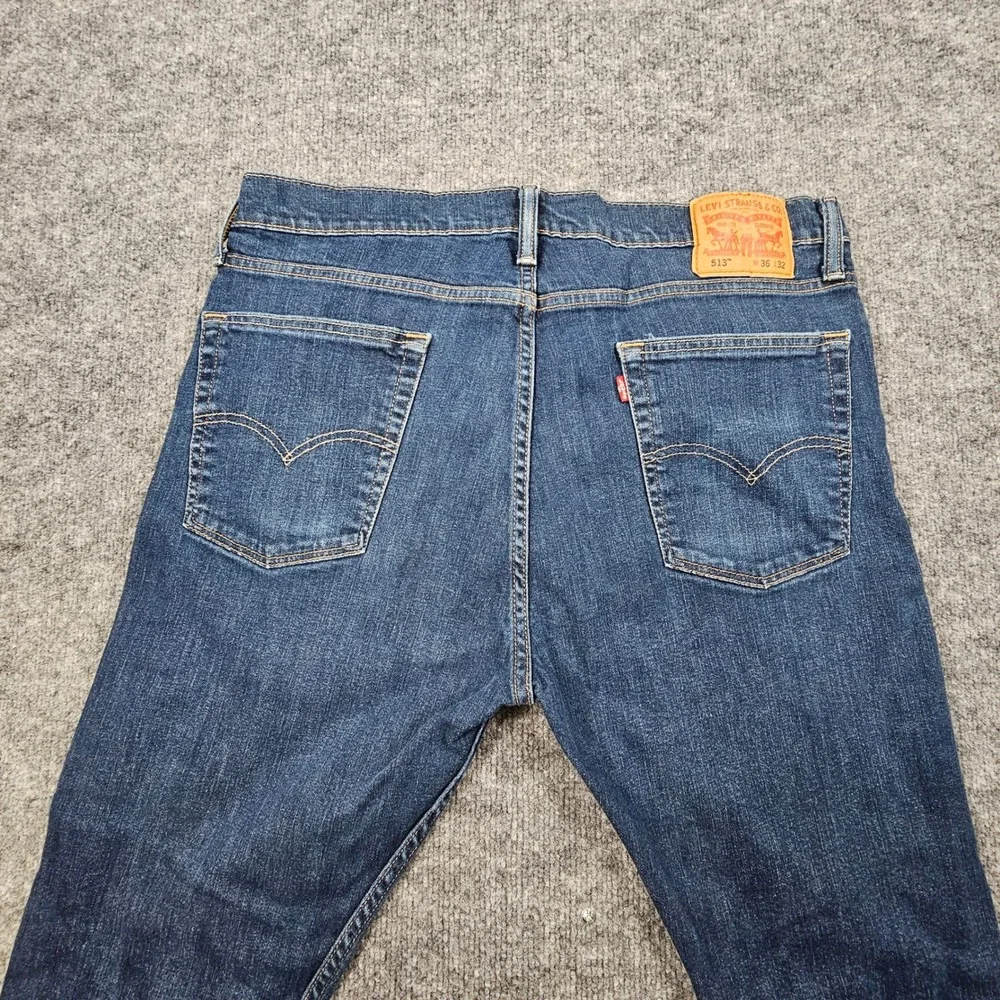 Levi's 513 Slim Straight Jeans Men 36x32 Dark Wash Blue Stretch Denim 085130183 - Picture 9 of 11